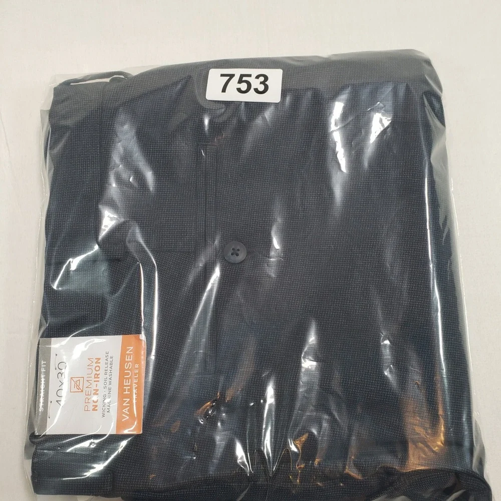 Van Heusen Mens Traveler Straight Fit Pants‎ 40x30 Navy Blue Non-Iron
